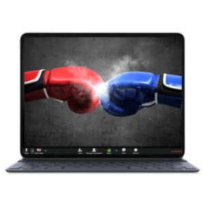 שתי כפפות אגרוף מכות האחת בשנייה על מסך לפטופ