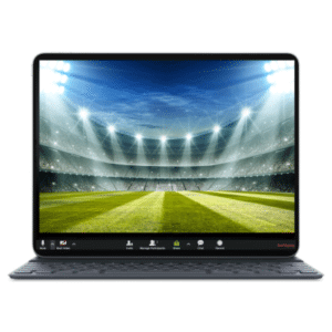 תמונת רקע של איצטדיון כדורגל על מסך לפטופ