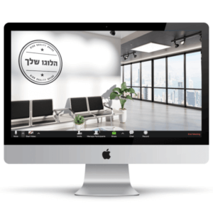 משרד גדול ומואר עם חלונות גדולים ולוגו על הקיר - חהילת רקעים ממותגים לעסקים