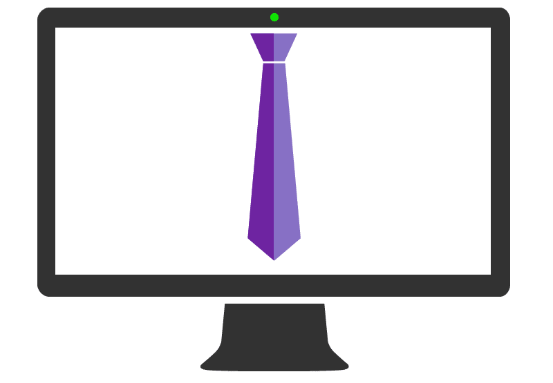 לוגו המשרד הוירטואלי. מסך מחשב עם עניבה חמודה