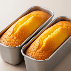 שתי עוגות תפוזים בהירות בתבניות אינגליש קייק ממתכת